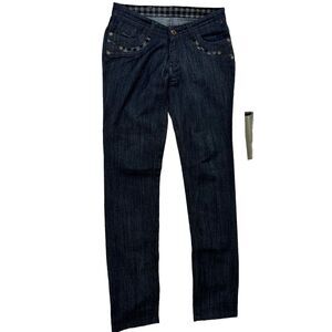 OLAY Womens Denim Jeans Size 3 Dark Blue Decorative Stretch Slim Low Wist